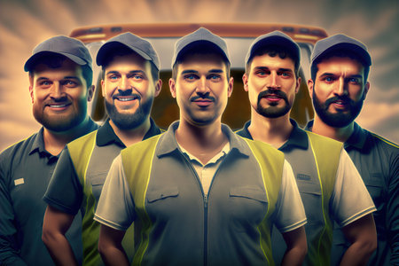 An AI generated illustration of a team of delivery personnel providing a delivery serviceの素材