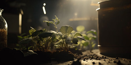 AI-generated illustration of plants in a greenhouse with vibrant green leavesの素材