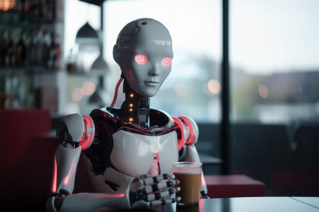 An AI generated illustration of a futuristic humanoid robot figureの素材