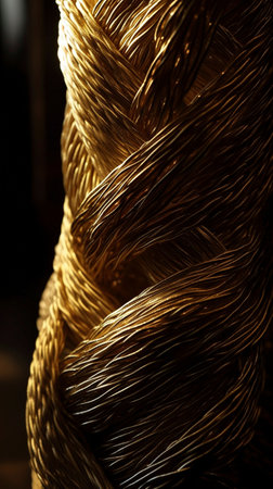 An AI generated illustration of brown wicker basket details with its intricate weaved pattern illuminated in the sun's golden lightの素材