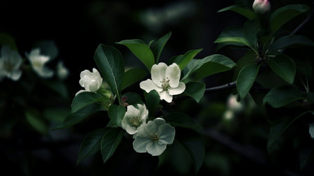 An AI generated illustration of beautiful Snowdrift Crabapple flowers in a gardenの素材