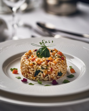 An AI generated illustration of a white plate filled with a variety of colorful vegetables and fried riceの素材