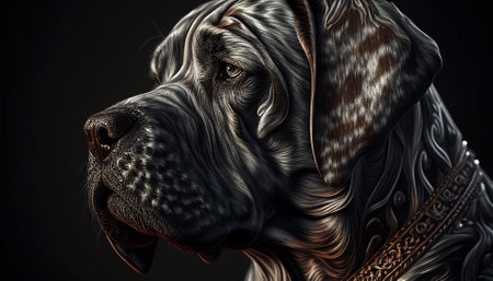An Ai generated illustration of a black mastiff dog isolated on a black backgroundの素材