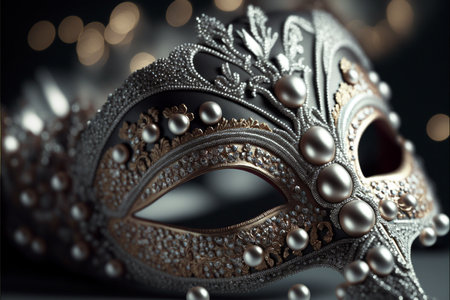 An AI generated illustration of an ornate masquerade mask featuring white pearlsの素材