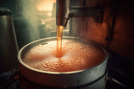 An AI generated illustration of an industrial factory with machines producing apple syrupの素材