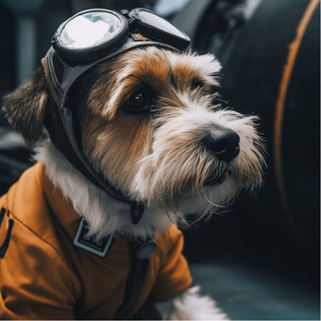 An AI generated illustration of A golden Terrier wearing a pair of stylish aviator sunglassesの素材