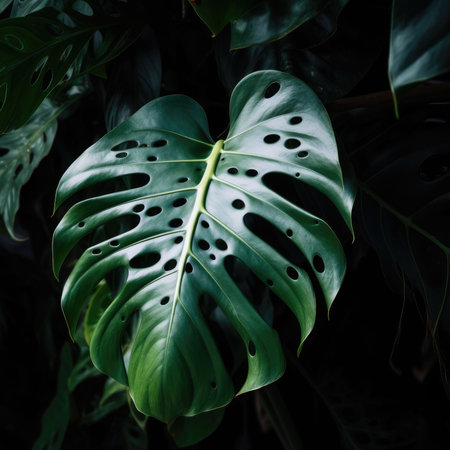 An AI generated illustration of a vibrant green leaf with intricate cut-outs, perfect for wallpapersの素材