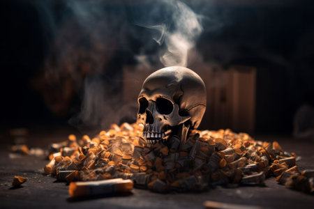 An AI generated skull on cigarettesの素材