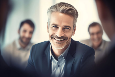 An AI generated illustration of A business man smiling at the cameraの素材