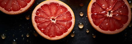 An AI generated illustration of fresh ripe grapefruit with water dropletsの素材