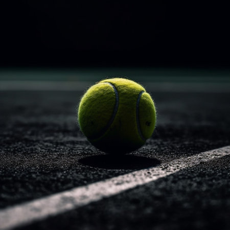 An AI generated illustration of a tennis ball on a wet surfaceの素材