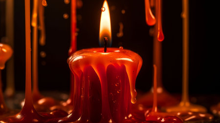 An AI generated illustration of a red burning candle dripping waxの素材