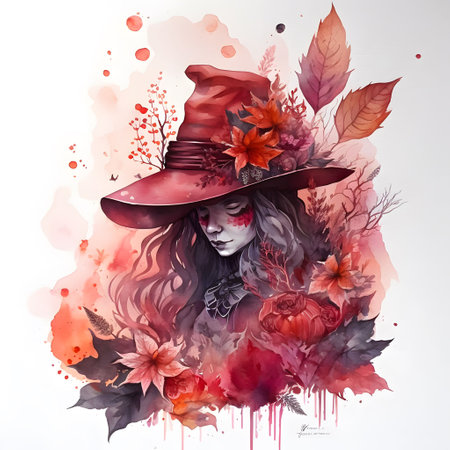 An AI generated illustration of a vibrant watercolor-style painting of a Gothic witchの素材