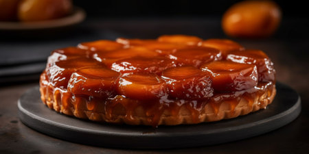 An AI-generated illustration of a delicious marmalade cake on a tray on the tableの素材