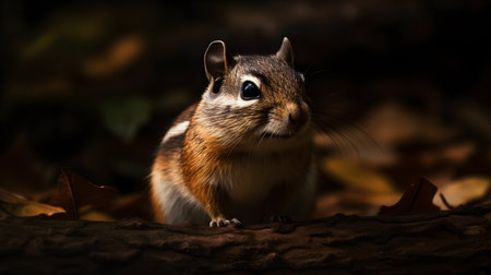 An AI generated illustration of A wild Chipmunk in the woods, forest background, national geographic style photography wallpaperの素材