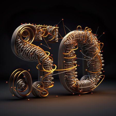 An AI-generated illustration of metallic springs arranged in the form of the number 50の素材
