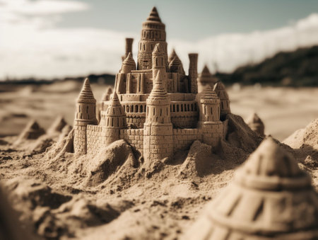 An AI generated illustration of A very detailed sand castleの素材