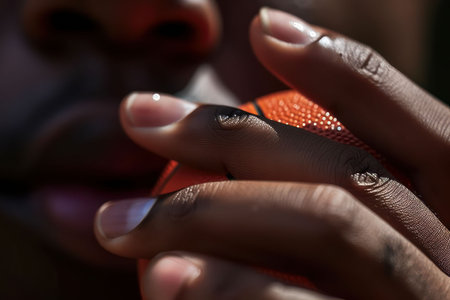 An AI-generated illustration of an African man's hand holding a basketball.の素材
