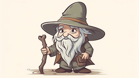 An AI generated illustration of a vibrant cartoon of an old wizard wearing a pointed hatの素材