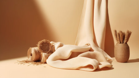 An AI generated illustration of a pristine white fabric draped across a light-colored wallの素材