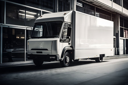 An AI generated illustration of Efficient delivery logistics in action with a delivery truck in a streetの素材