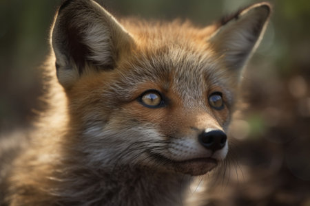 An AI generated illustration of an adorable and endearing baby fox in his natural habitatsの素材