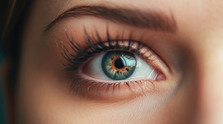 An AI generated illustration of a human eye with a unique green iris patternの素材