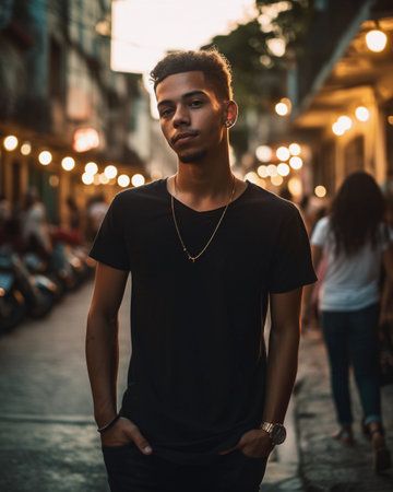 An AI generated illustration of a sexy young male posing outdoorsの素材