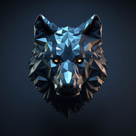 An AI generated illustration of a vibrant wolf  in a cubic art styleの素材