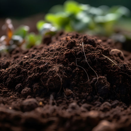 An AI generated illustration of a mound of dark soil, suitable for planting new plantsの素材