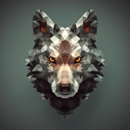 An AI generated illustration of a vibrant wolf  in a cubic art styleの素材