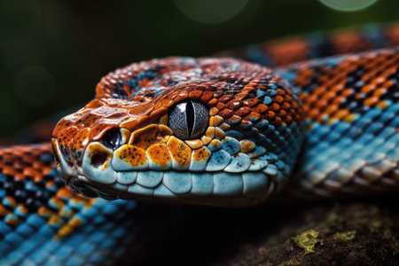 An AI generated illustration of a vibrant-colored snake in a fieldの素材