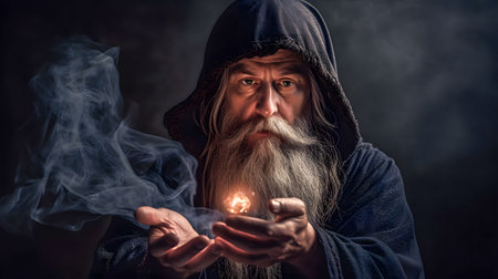 An AI generated illustration of a man holding a lit candle with gray smoke rising from itの素材