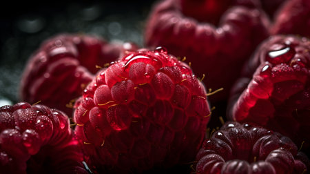 An AI-generated illustration of freshly-picked bright red raspberriesの素材