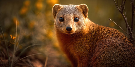 An AI generated illustration of a yellow mongoose looking directly at the cameraの素材