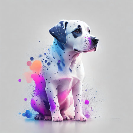 An AI generated illustration of a dalmatian puppy with abstract watercolor powdery patternsの素材