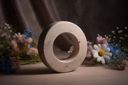 An AI-generated illustration of a grey concrete block with vibrant blooming flowers.の素材