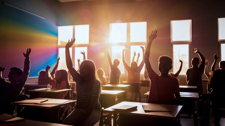 Silhouette of Smiling Students in Classroom ai generated art.の素材