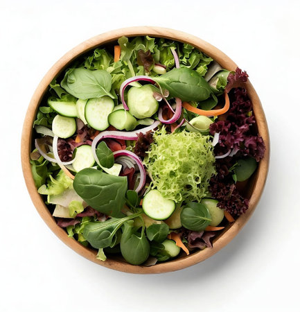 An AI generated illustration of a porcelain of arugula with fresh vegetablesの素材