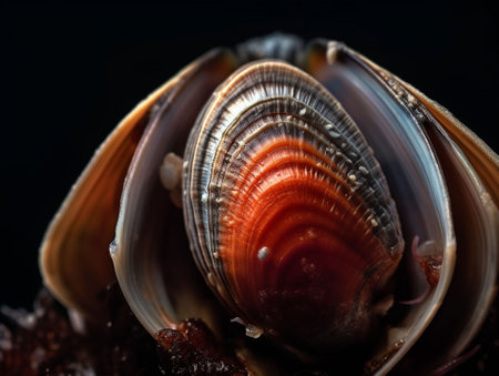 An AI generated illustration of A very beautiful shell in the sandの素材