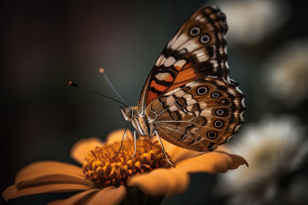 An AI generated illustration of A monarch butterfly is perched on a flowerの素材
