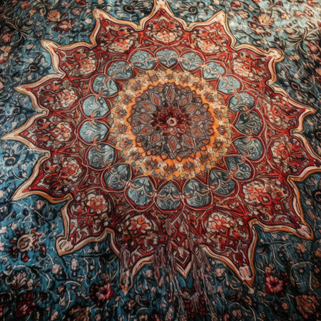 An AI generated illustration of a vibrant traditional multicolored rugの素材