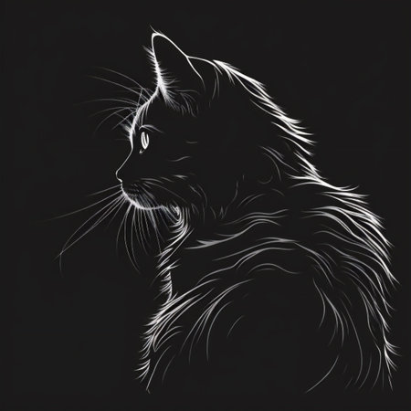 An AI generated illustration of a simple sketch of an adorable cat on a black backgroundの素材
