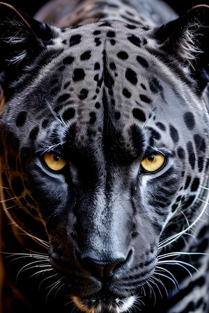 An AI generated illustration of a portrait of an African leopard with yellow eyesの素材