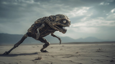 An AI generated illustration of a monstrous alien creature on a cloudy sky backgroundの素材