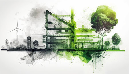 An AI-generated illustration of an urban project planning, green sustainable design.の素材