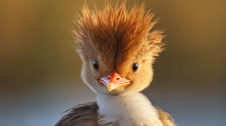 A funny portrait of red-breasted merganser looking at the camera. AI-generated.の素材