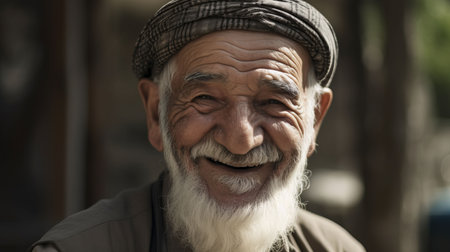 An AI generated illustration of An elderly male with a beard smiling at the cameraの素材