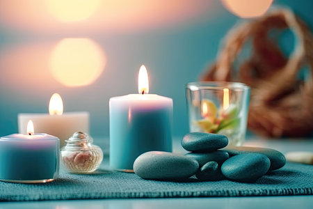 An AI generated illustration of massage stones and burning candlesの素材