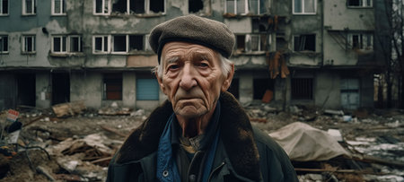 An AI generated illustration of An elderly male with a sad expressionの素材